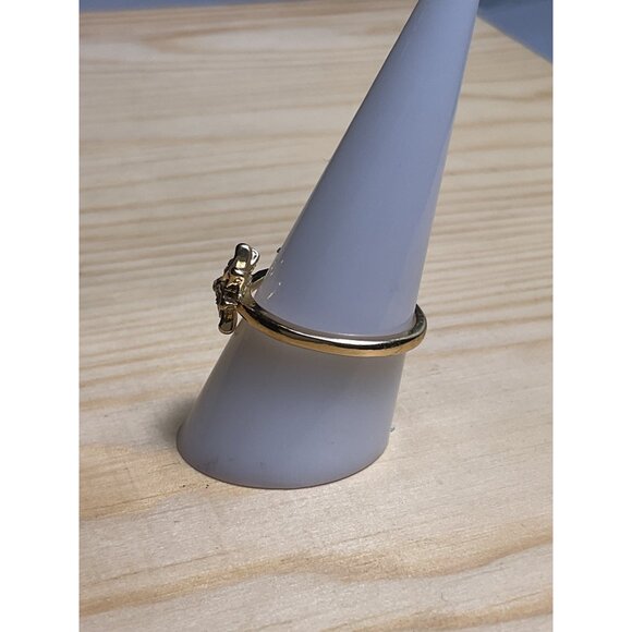 Gold-Tone Flower Ring With Rhinestone Accents - Picture 3 of 4